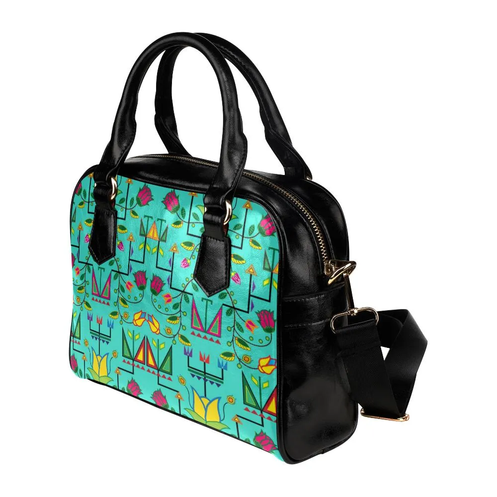 Geometric Floral Summer-Sky Shoulder Handbag