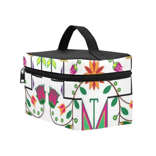 Geometric Floral Summer-White Cosmetic Bag/Large