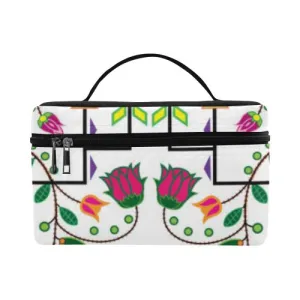 Geometric Floral Summer-White Cosmetic Bag/Large