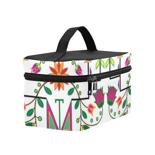 Geometric Floral Summer-White Cosmetic Bag/Large