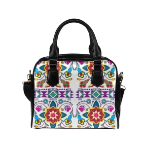 Geometric Floral Winter-White Shoulder Handbag