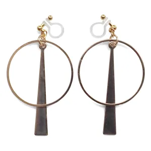 Geometric gold hoop invisible clip on earrings