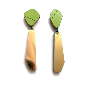 Geometric Gold Metallic and Green Earrings