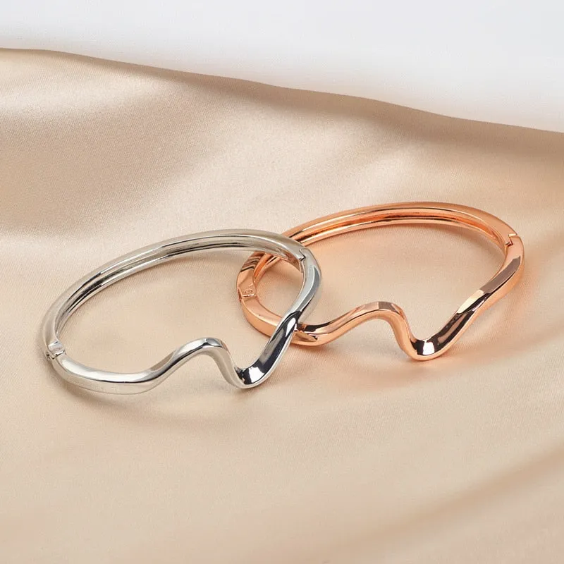 Geometric Irregular Ripple Cuff Bangle Bracelet for Women in Rose Gold Color