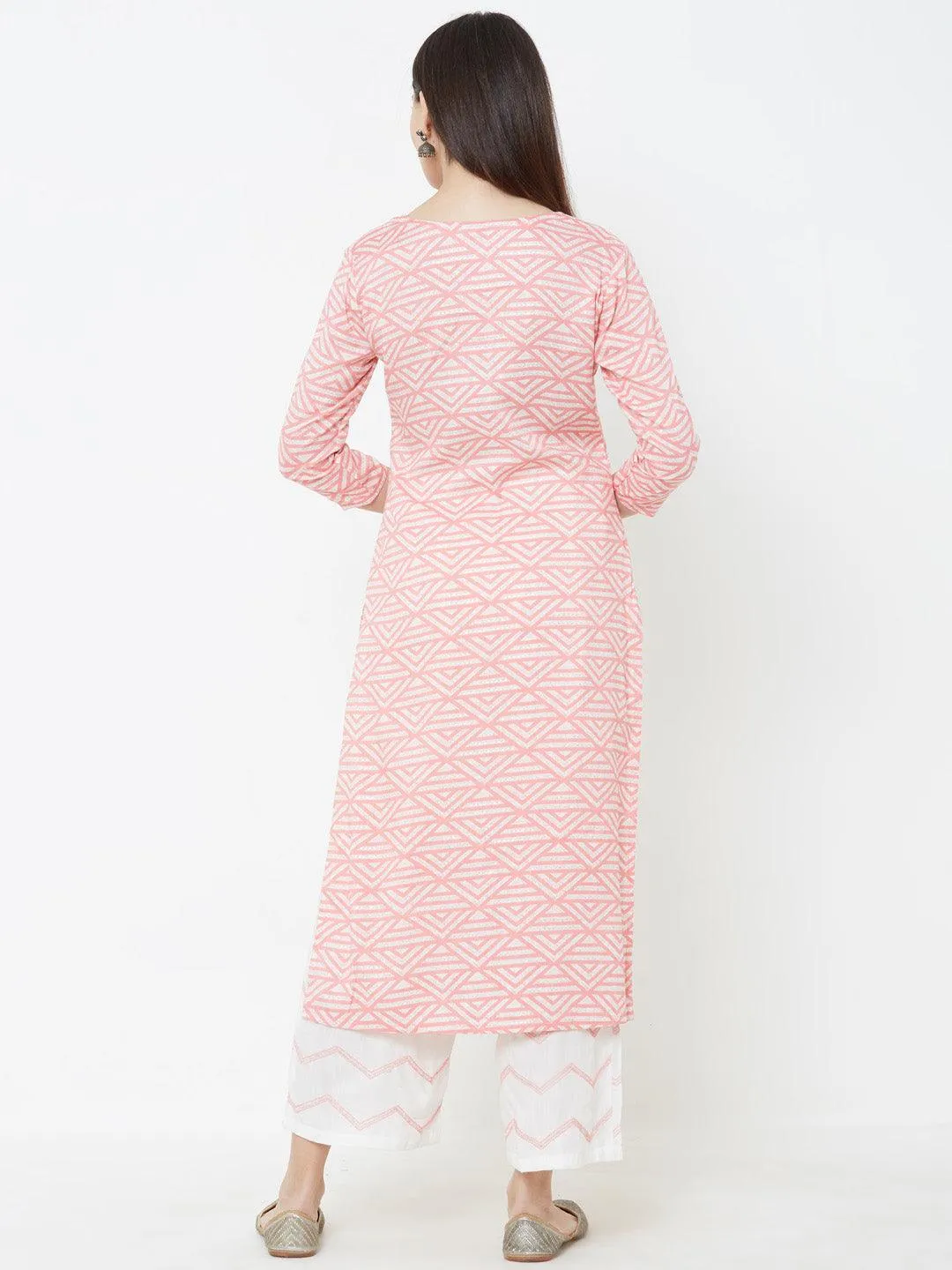 Geometric printed Kurta with Solid Pant – Pink