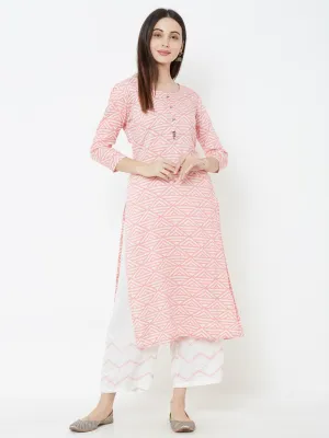 Geometric printed Kurta with Solid Pant – Pink