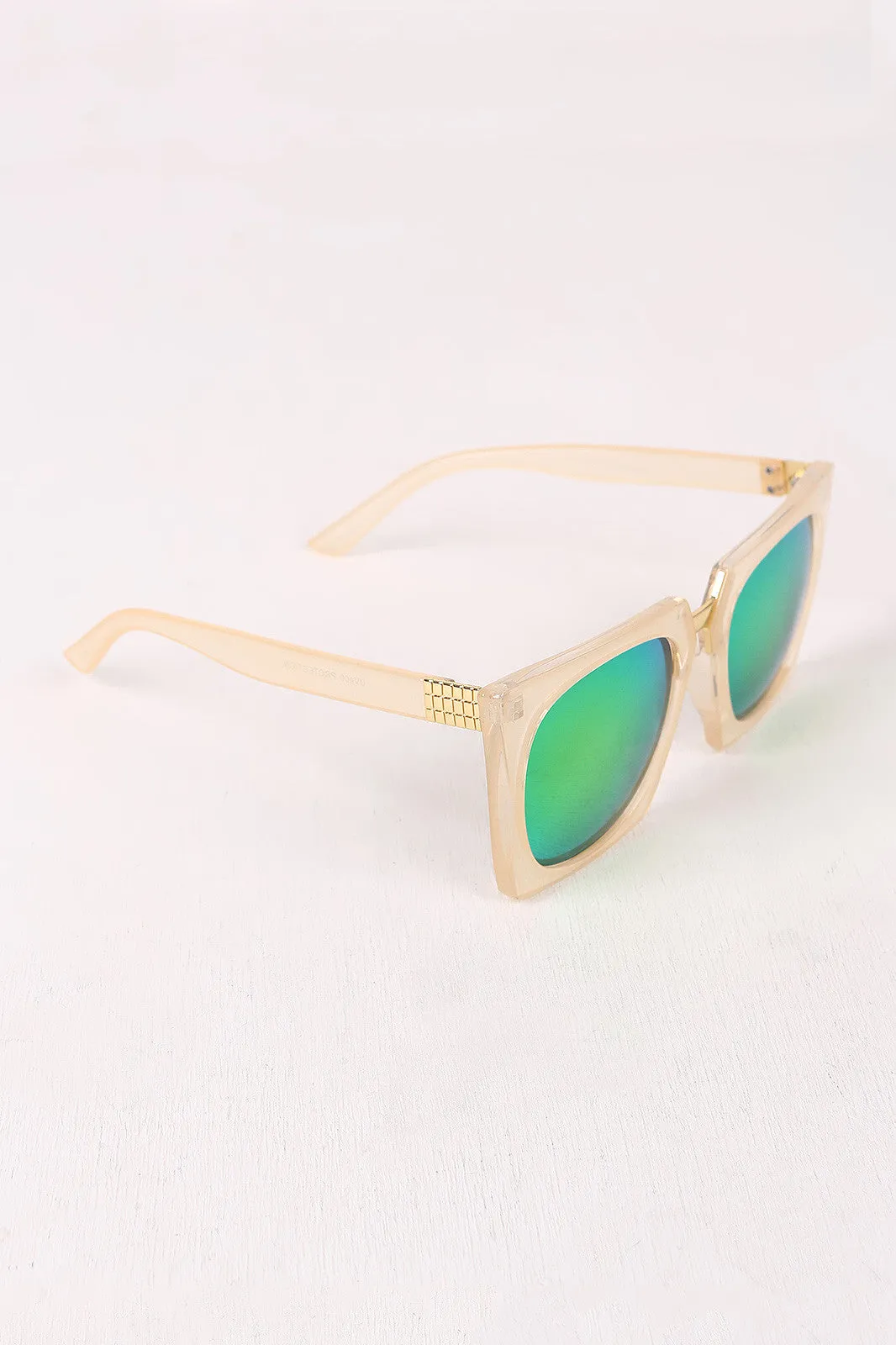 Geometric-Shape Plastic Frame Mirrored Sunglasses