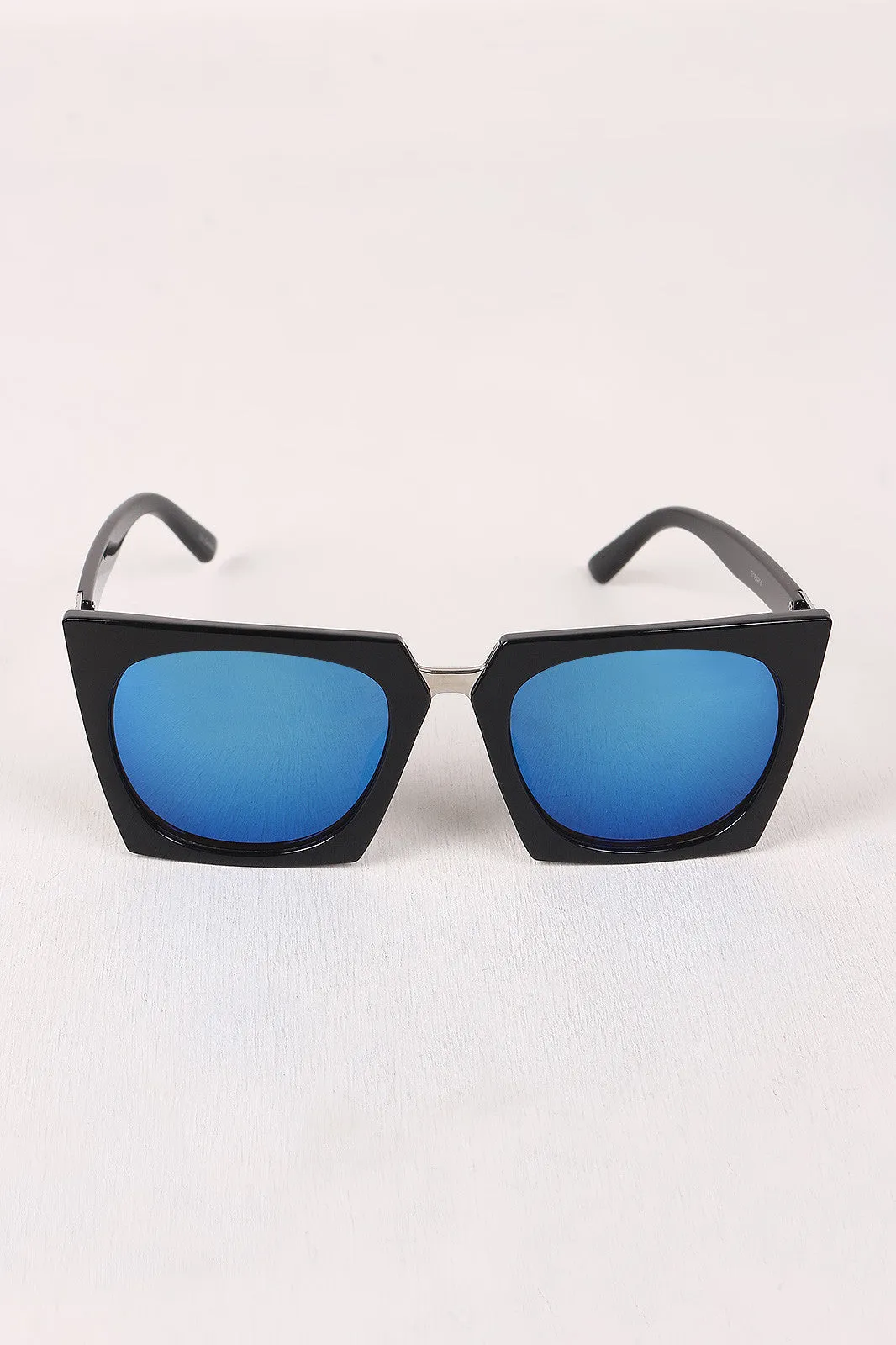 Geometric-Shape Plastic Frame Mirrored Sunglasses