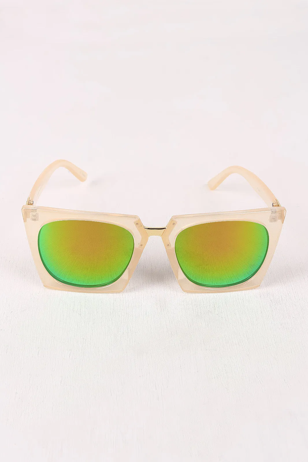 Geometric-Shape Plastic Frame Mirrored Sunglasses