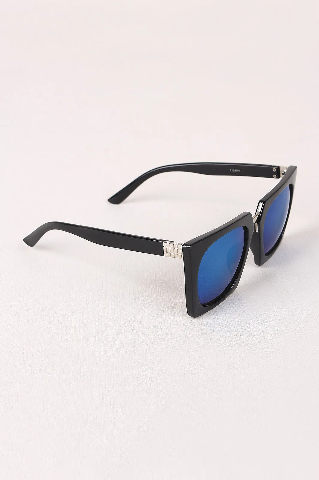 Geometric-Shape Plastic Frame Mirrored Sunglasses