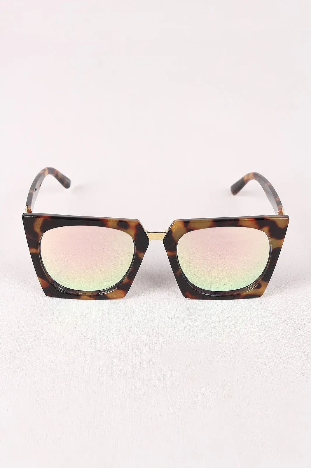 Geometric-Shape Plastic Frame Mirrored Sunglasses