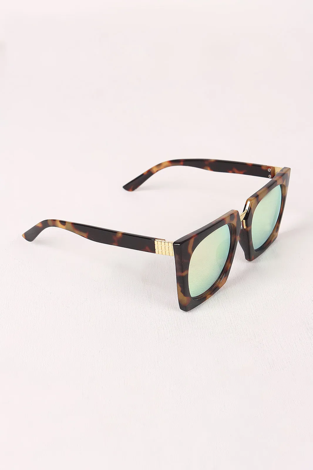 Geometric-Shape Plastic Frame Mirrored Sunglasses