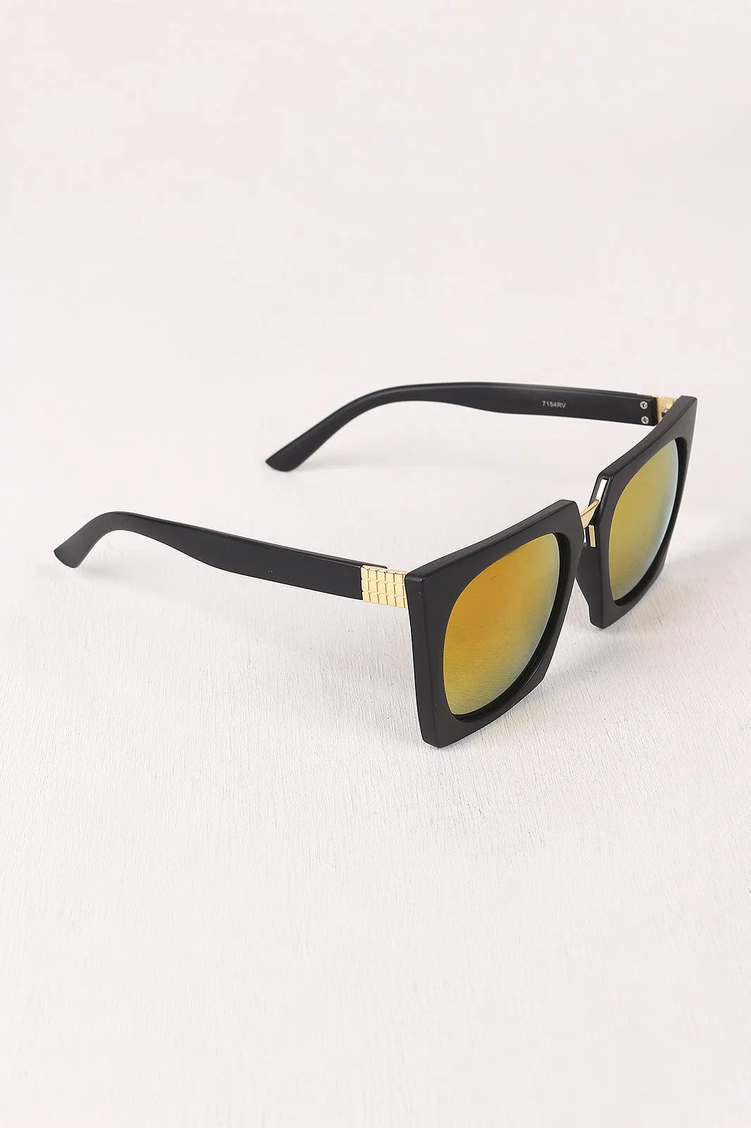 Geometric-Shape Plastic Frame Mirrored Sunglasses