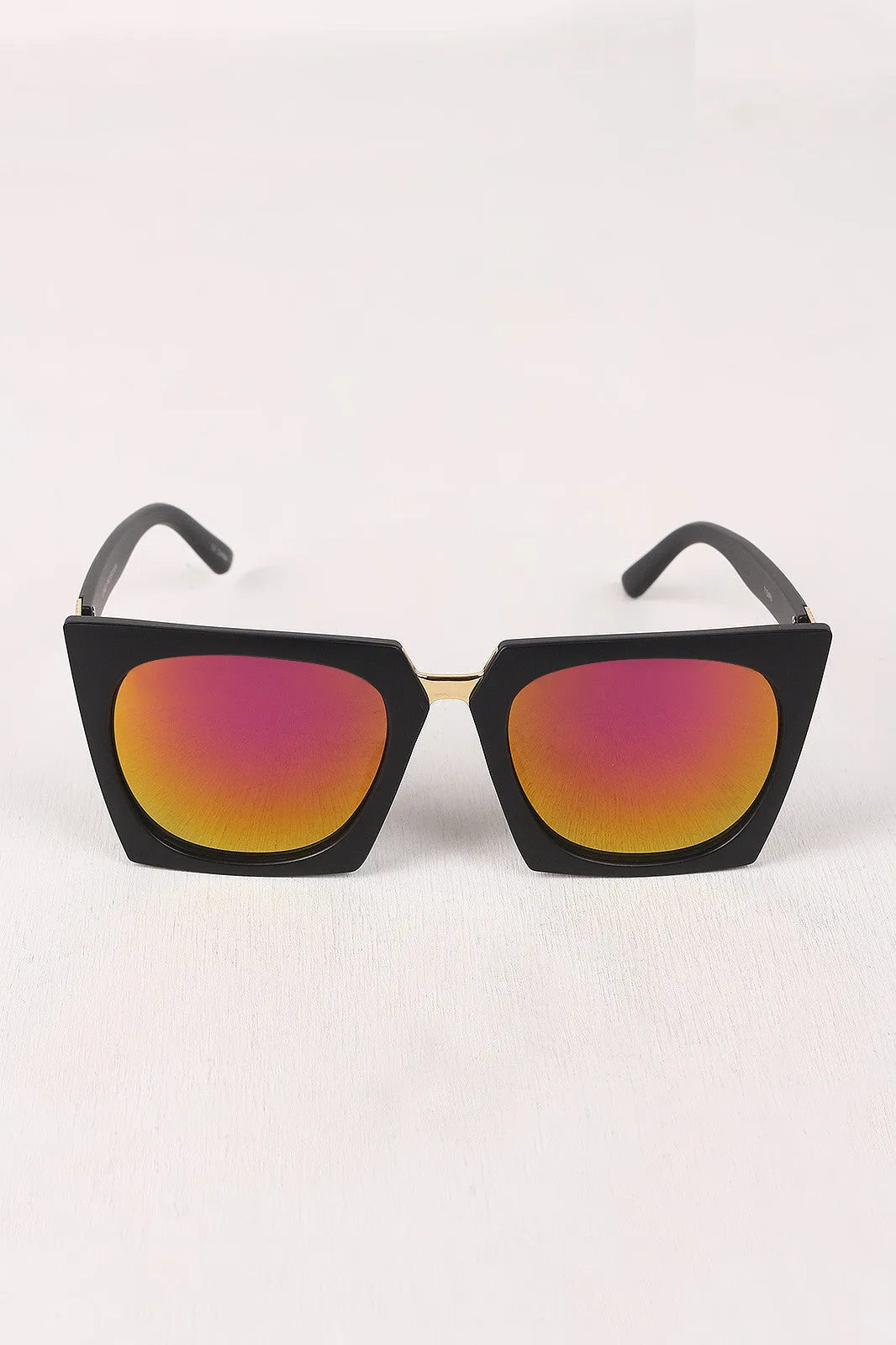 Geometric-Shape Plastic Frame Mirrored Sunglasses