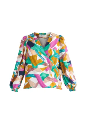 Geometrical Print Wrap Blouse