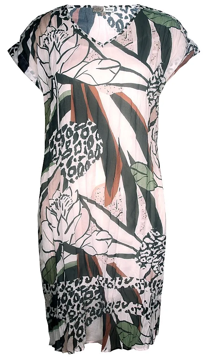 Georgette Dress by  Café Latte - Natural Collage Print