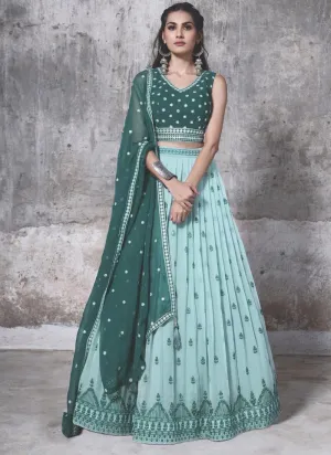 Georgette Green Lehenga Choli Set with Embroidery