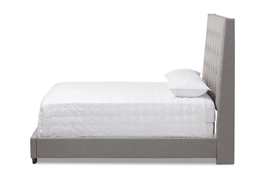 Georgette Light Grey Fabric Upholstered Box Spring Bed (Queen)