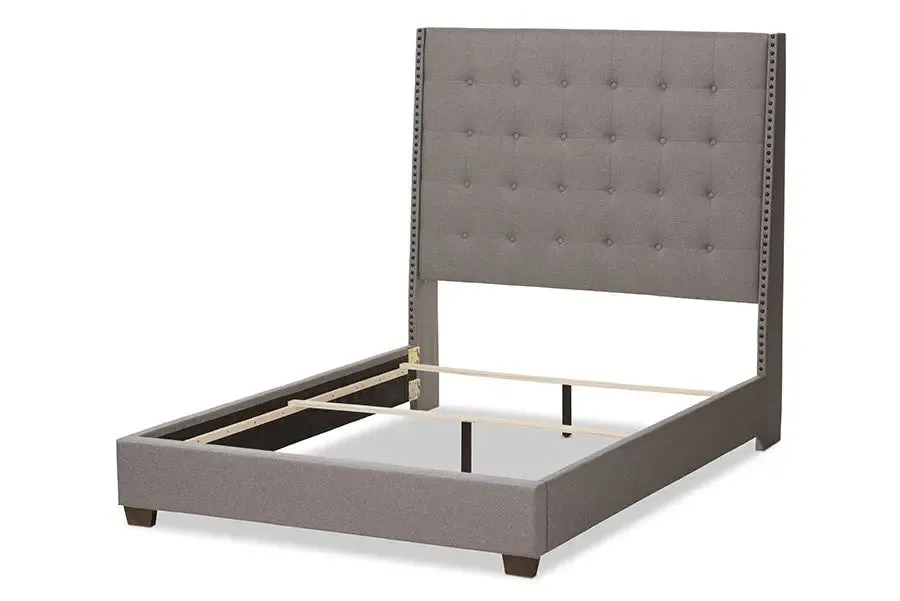 Georgette Light Grey Fabric Upholstered Box Spring Bed (Queen)