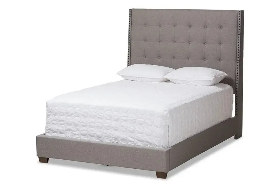 Georgette Light Grey Fabric Upholstered Box Spring Bed (Queen)