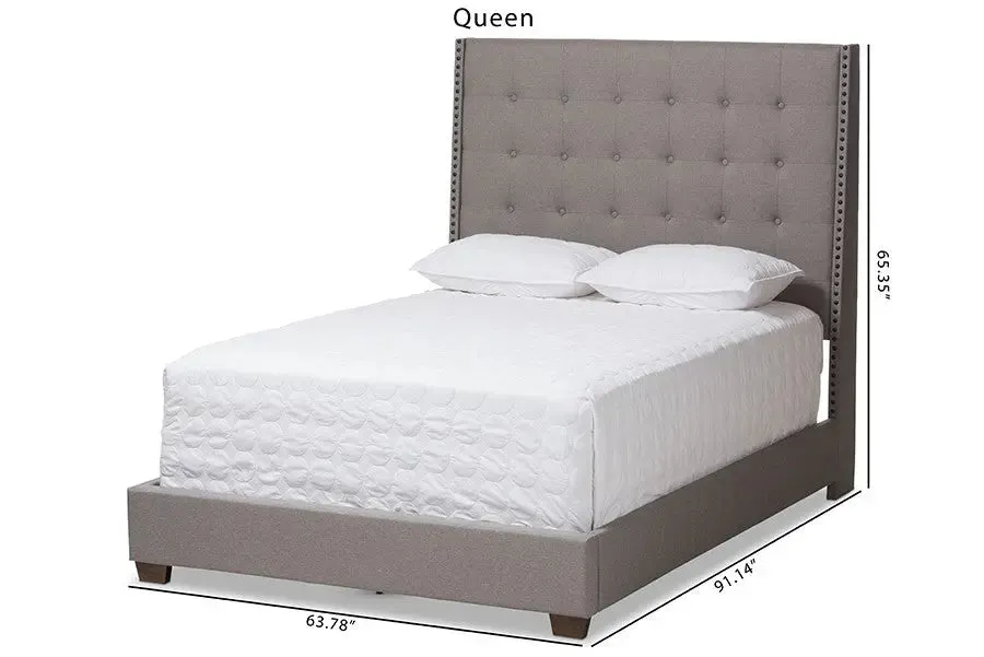 Georgette Light Grey Fabric Upholstered Box Spring Bed (Queen)