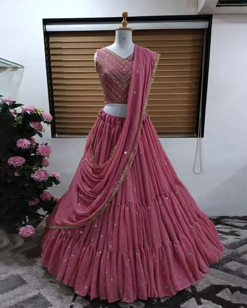 Georgette Pink Lehenga with Exquisite Sequined Embroidery