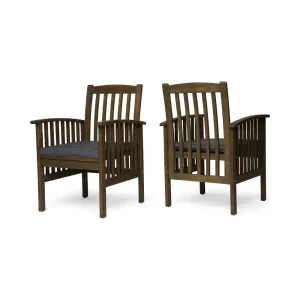 Gerry Dining Chair, Slatted Back Outdoor Natural Brown Wood, Dark Gray By Casagear Home