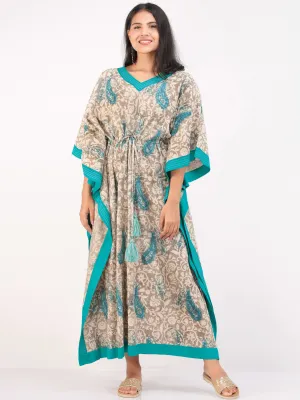 Gey Sky Blue Hand Block Printed Kaftan - K161F1397