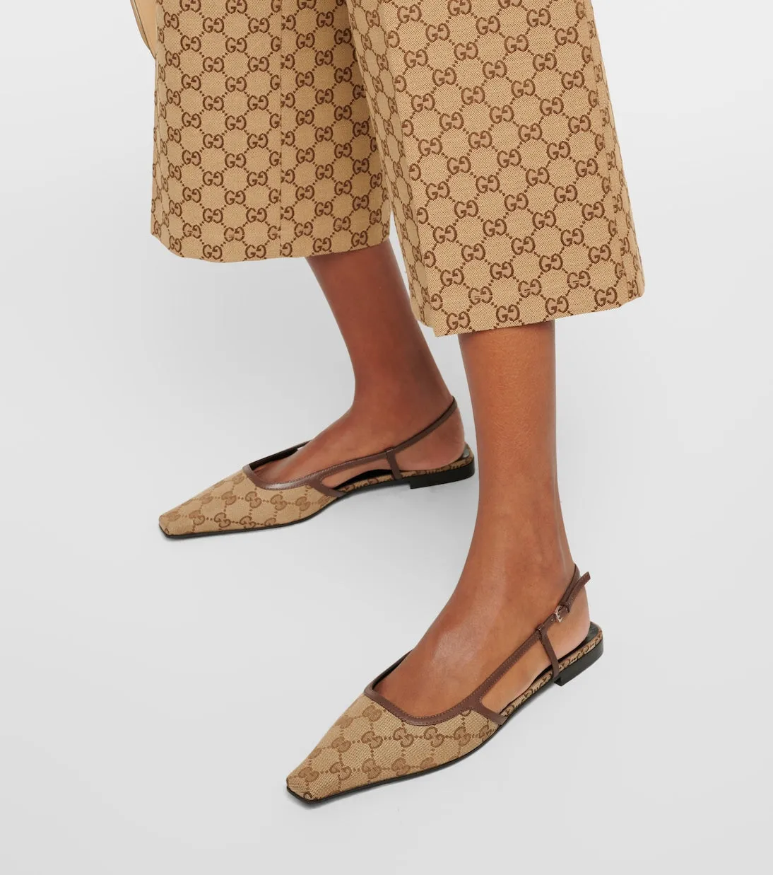 gg Gucci Leather Stiletto Flats, Brown