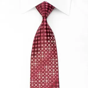 GGio Men's Crystal Silk Necktie Geometric On Burgundy With Silver Sparkles