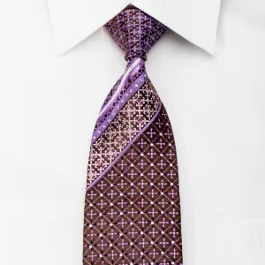 GGio Rhinestone Silk Necktie Cartouche Flur de Lis On Purple With Sparkles