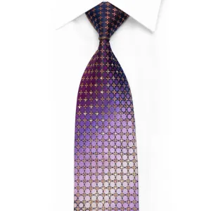 GGio Rhinestone Silk Necktie Purple Yellow Geometric On Navy