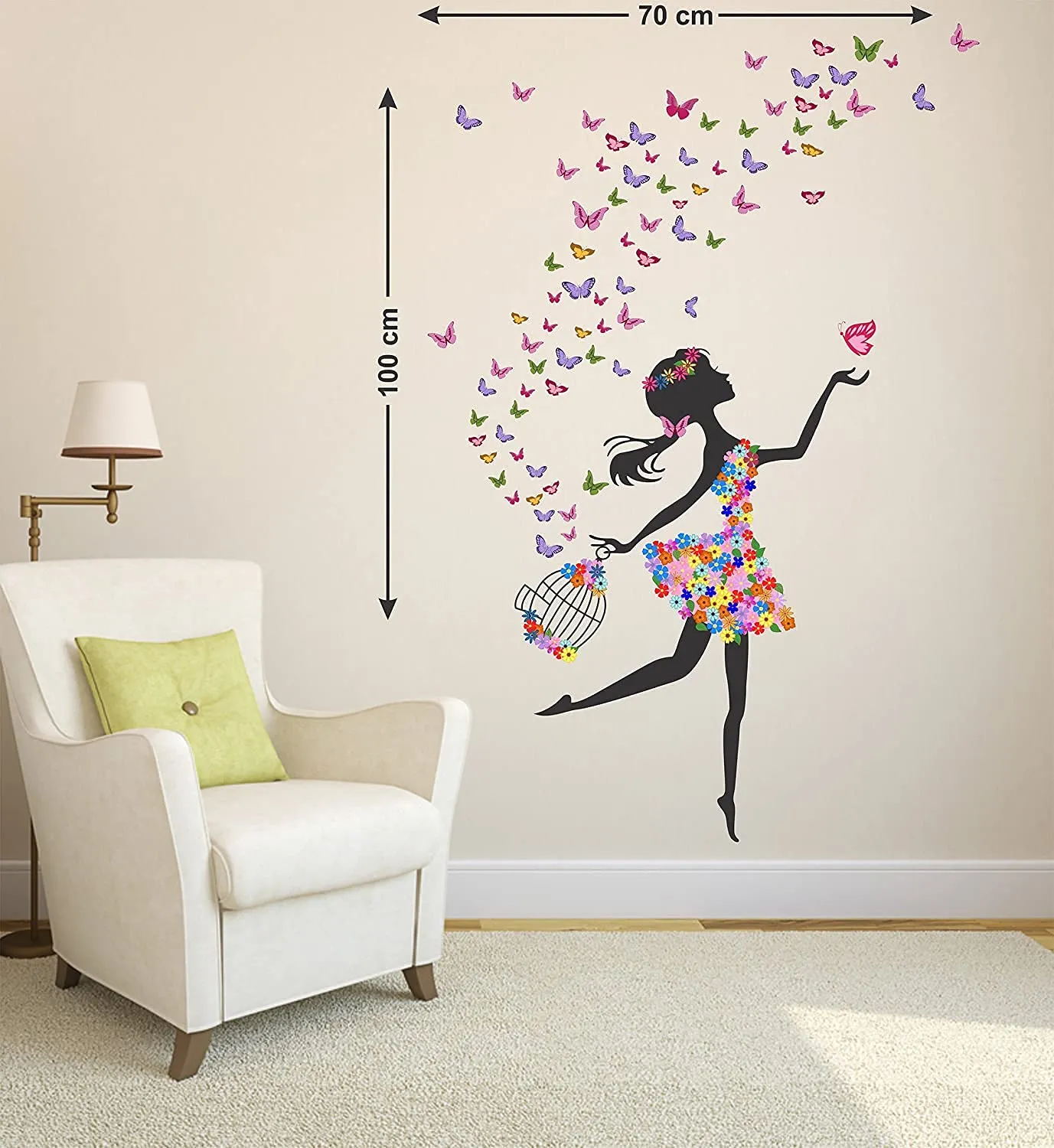 Ghar Kraft Set of 2 Wall Sticker Dream Girl and Sunrise with Flying Birds Wall Sticker