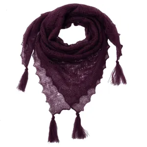 G.H.Hurt & Son Soft and Fluffy Mohair and Silk Scarf with Tassels - Aubergine