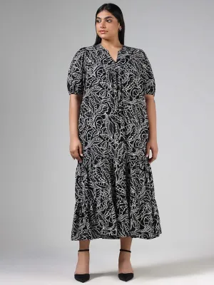 Gia Black Leaf Printed Long Dress