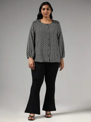 Gia Black Printed Button Down Blouse