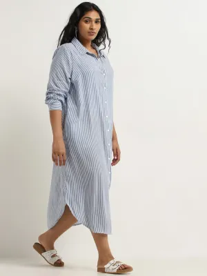 Gia Blue Stripe Printed Cotton Shirt Dress