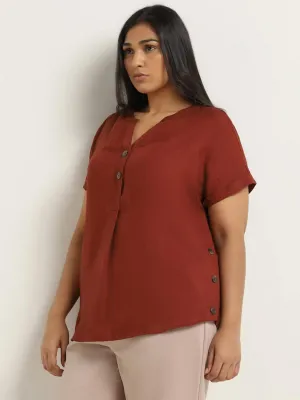 Gia Brown Self-Patterned Cotton Top