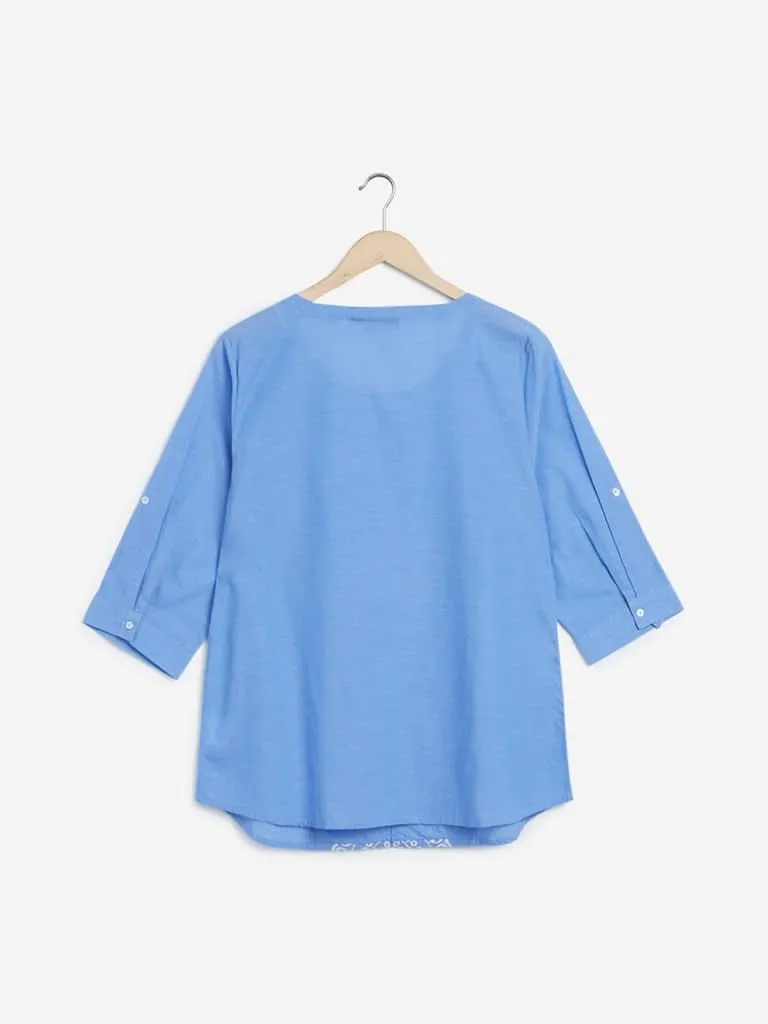 Gia Curves Blue Embroidered Nexto Top