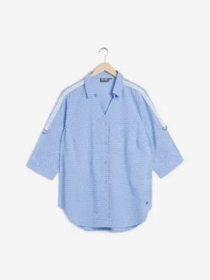 Gia Curves Light Blue Self-Pattern Bridget Shirt