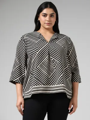 Gia Geometric Striped Black Top