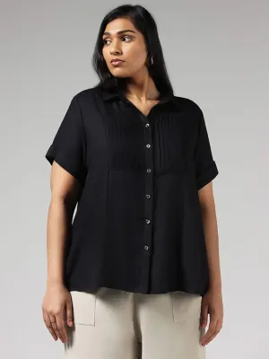 Gia Solid Black Pintuck Shirt