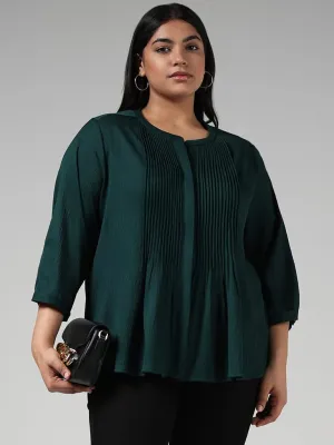 Gia Solid Green Button Down Pleated Top