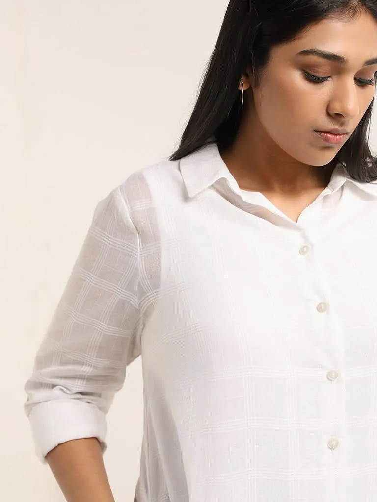 Gia White Checked Cotton Shrug