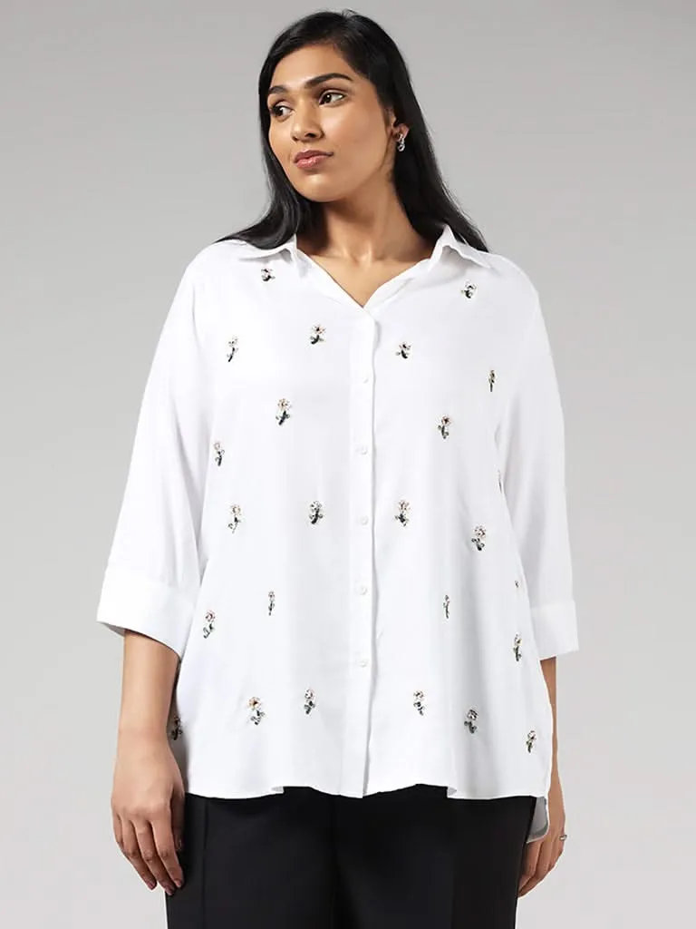 Gia White Floral Sequined Shirt