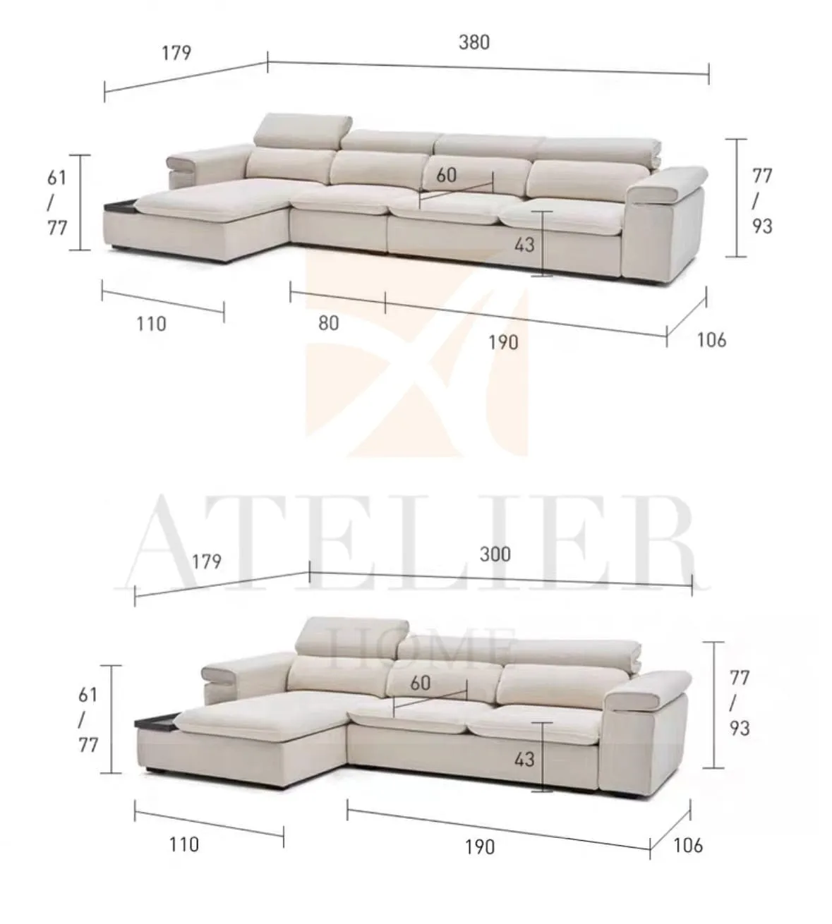 Gianna Sectional Sofa with Adjustable Headrest