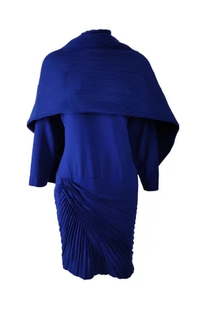 Gianni Versace Couture Blue Wool Pleated Dress & Scarf, Fall 1989