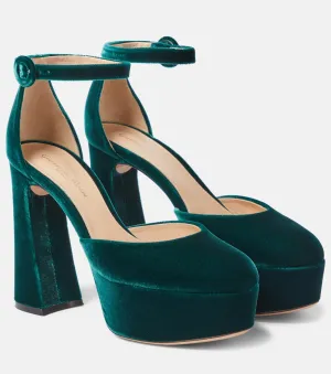 Gianvito Rossi velvet holly d'orsay platform shoes, green