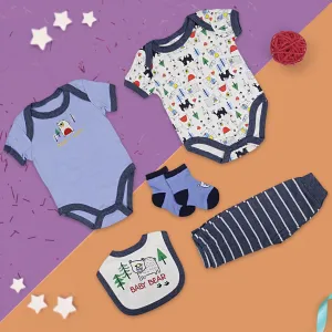 Gift Set Set Of 5 Bib Body Suits Pant And Socks Bear Blue