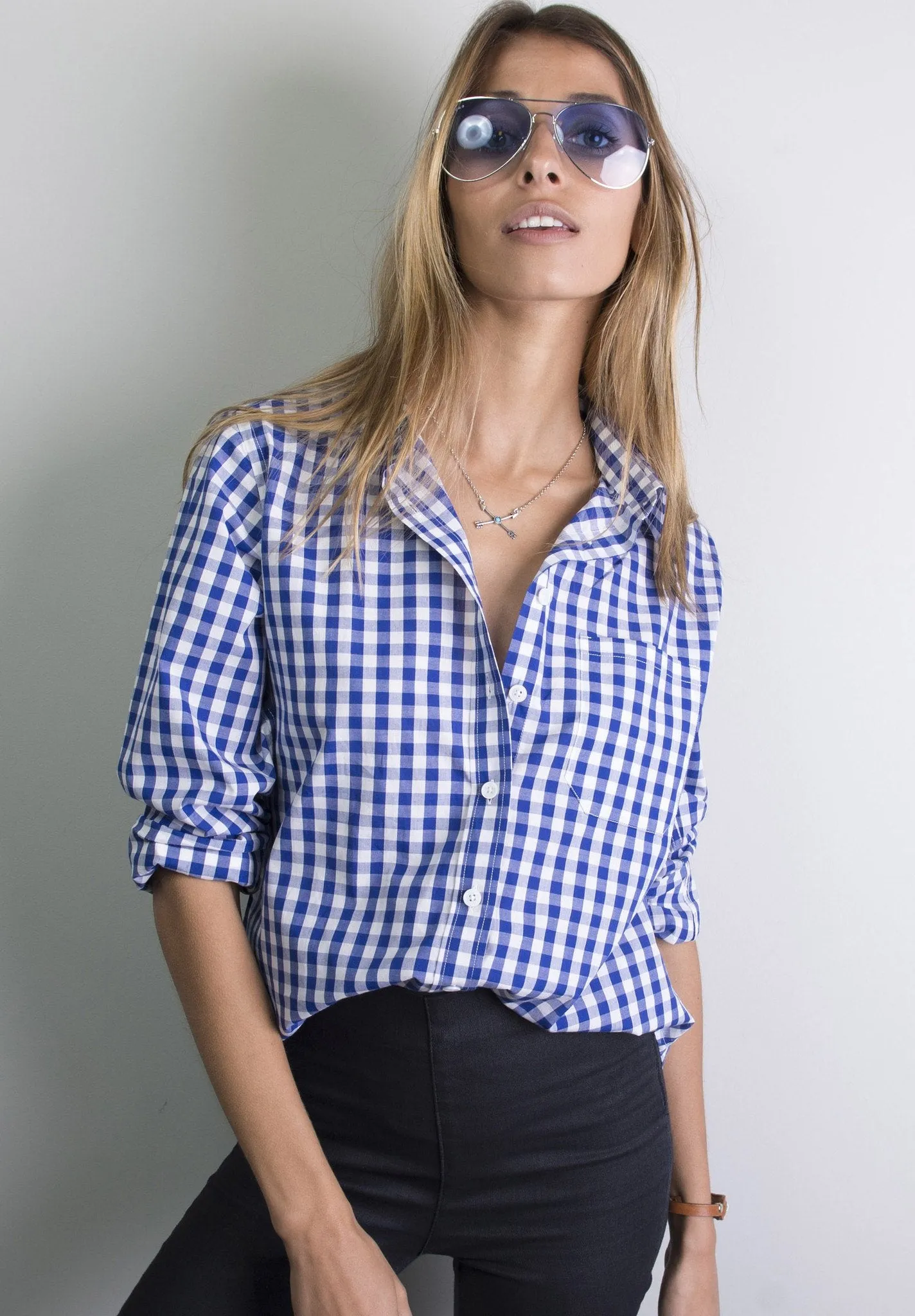 Gigi Blue Gingham Relaxed Cotton Shirt